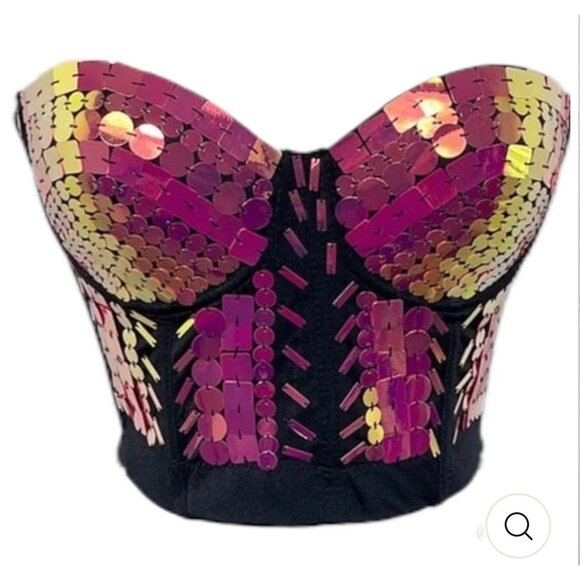 Lydia Tops - Lydia Sequin Bustier Top Multi-Color Sequins Size M